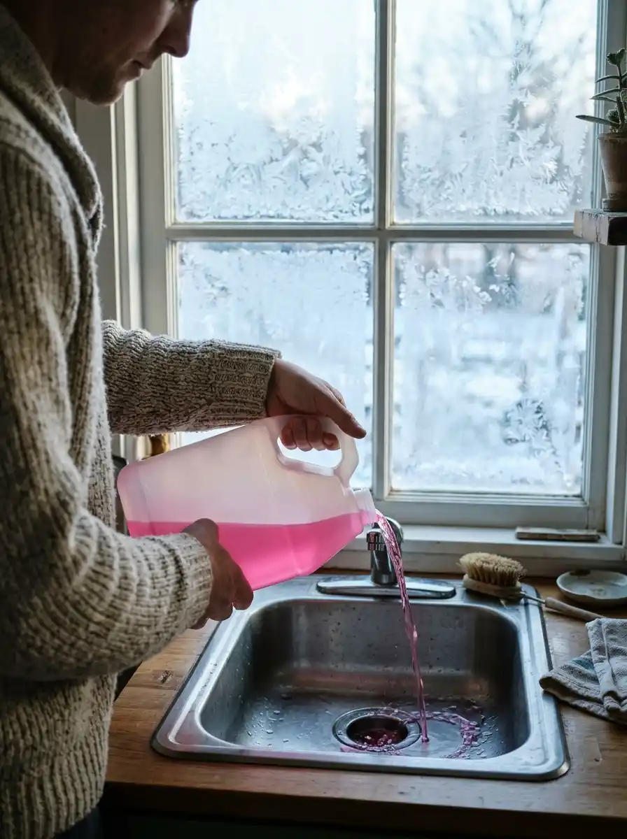 Drain the low point and wrap exposed lines before the first frost