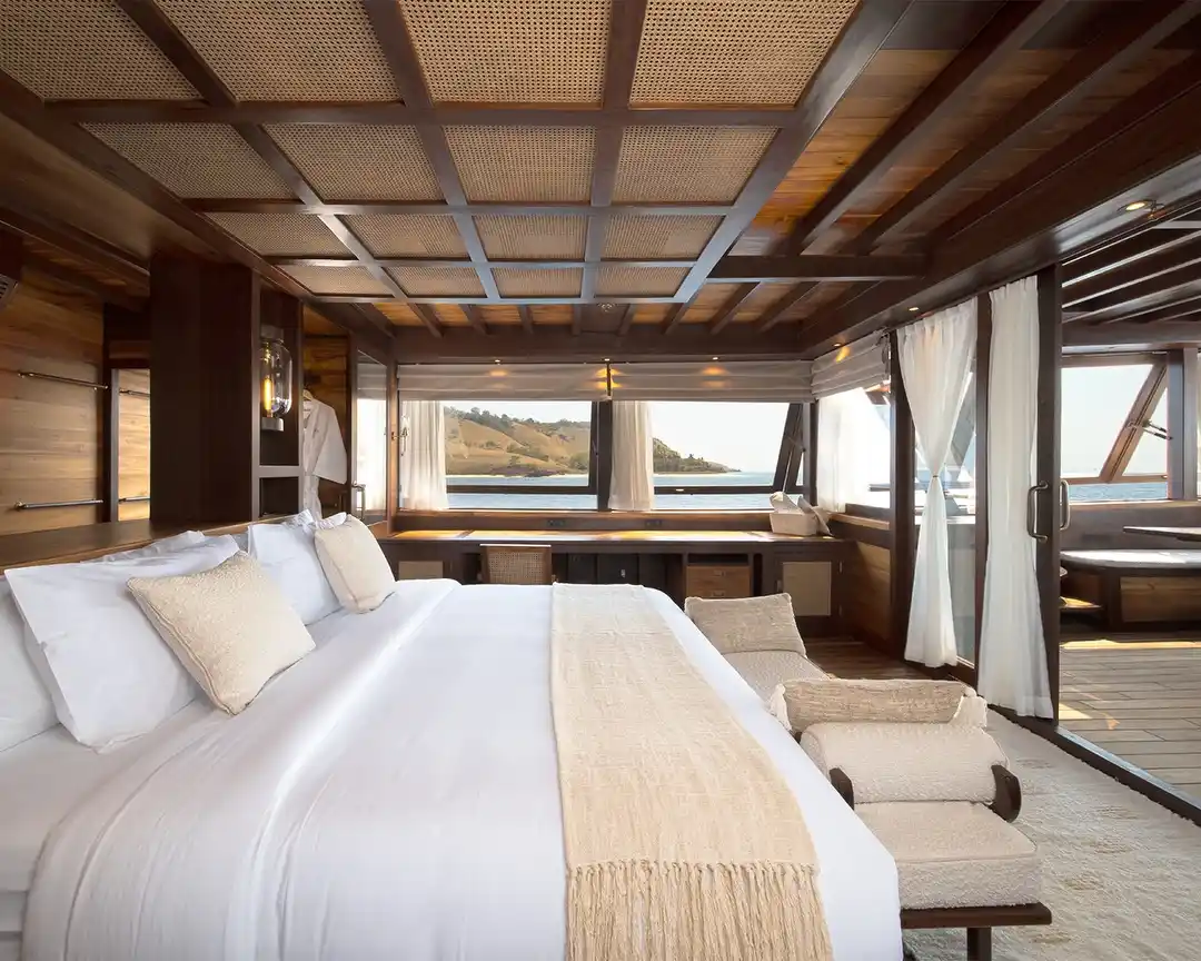 5. Rattan Ceiling Bedroom with Teak Finishes