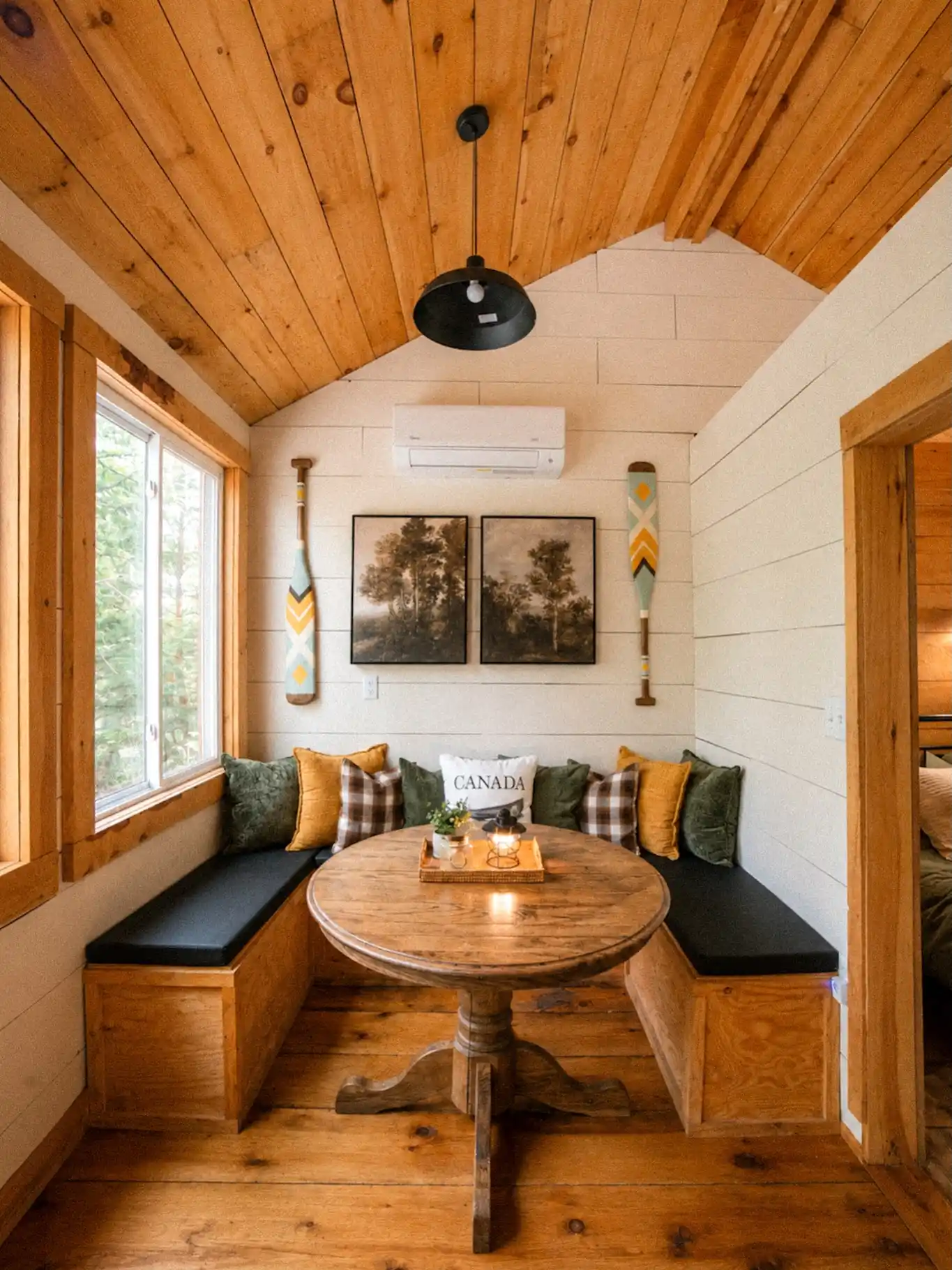 9. Corner Banquette Under a Pine Ceiling