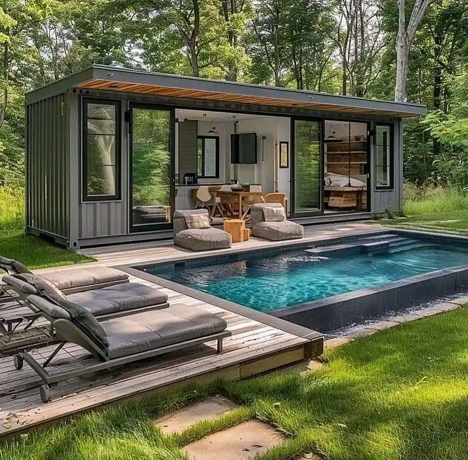 4. Gray Container Retreat with a Private Pool