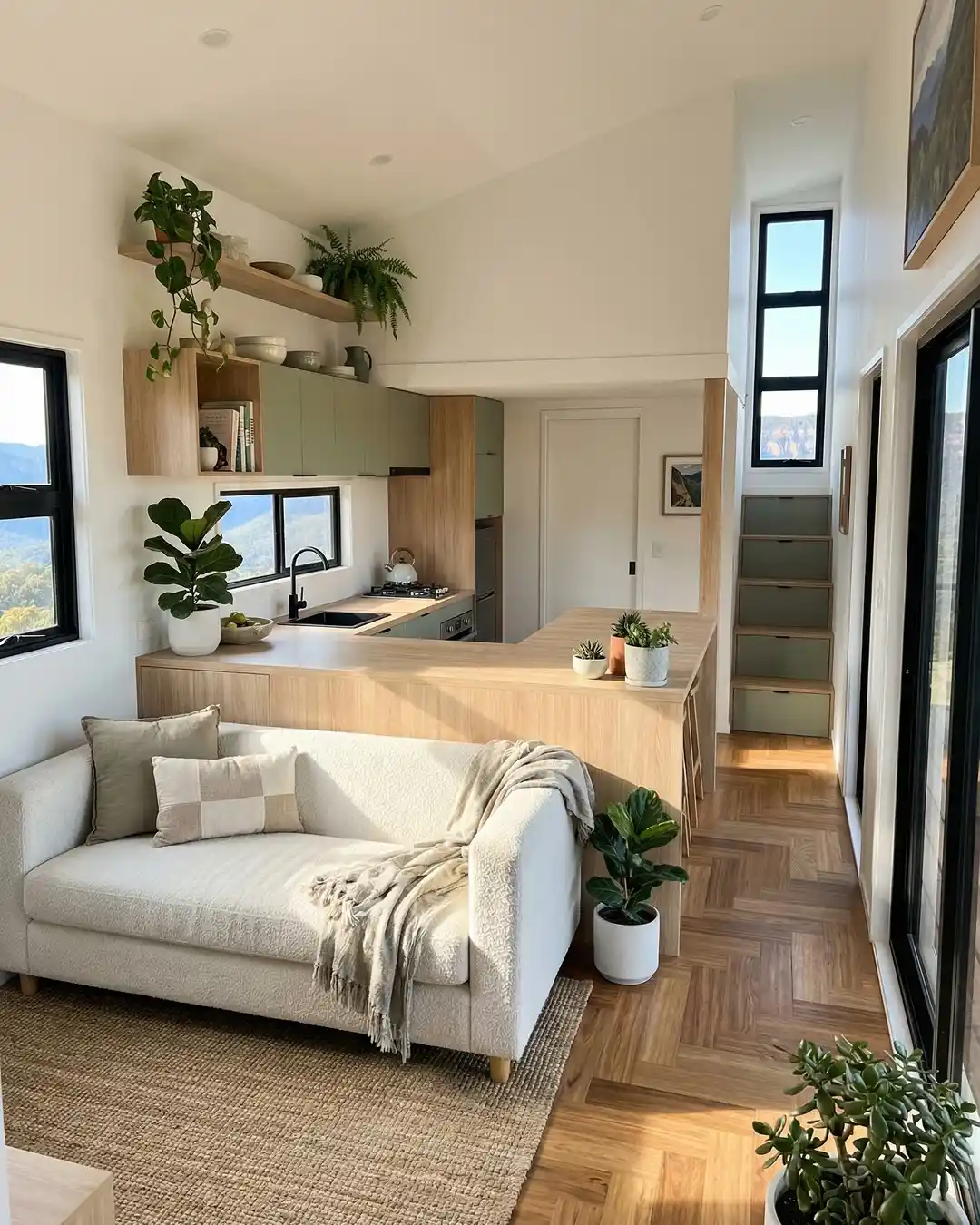 16. Sage and Oak Living Space with Stair Storage