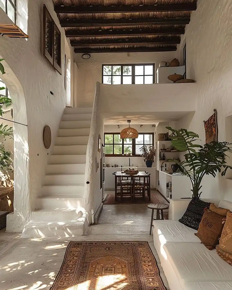 15 Tiny House Decor Ideas That Make Small Spaces Look Stylish 16 15. Soft Plaster Walls With Dark Timber Beams
