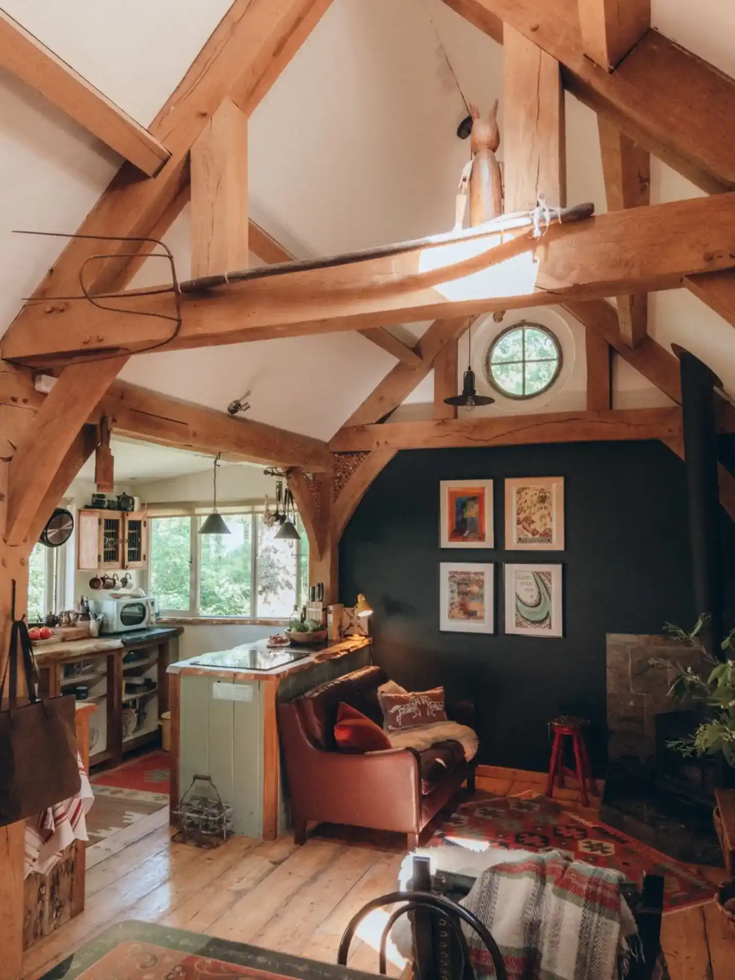 4. A Dark Wall Grounds the Timber Frame