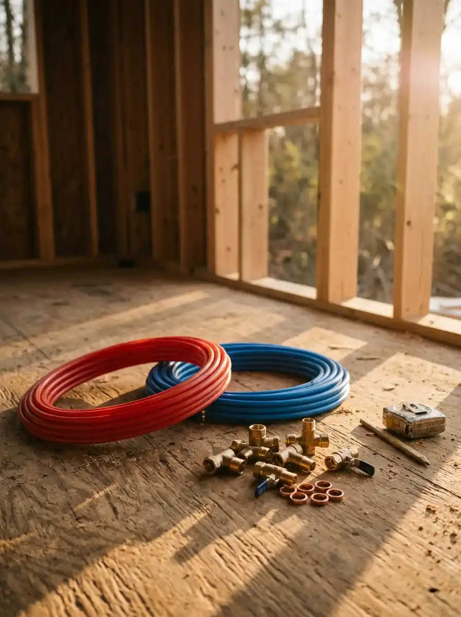 Run color-coded PEX with a shutoff valve at every fixture