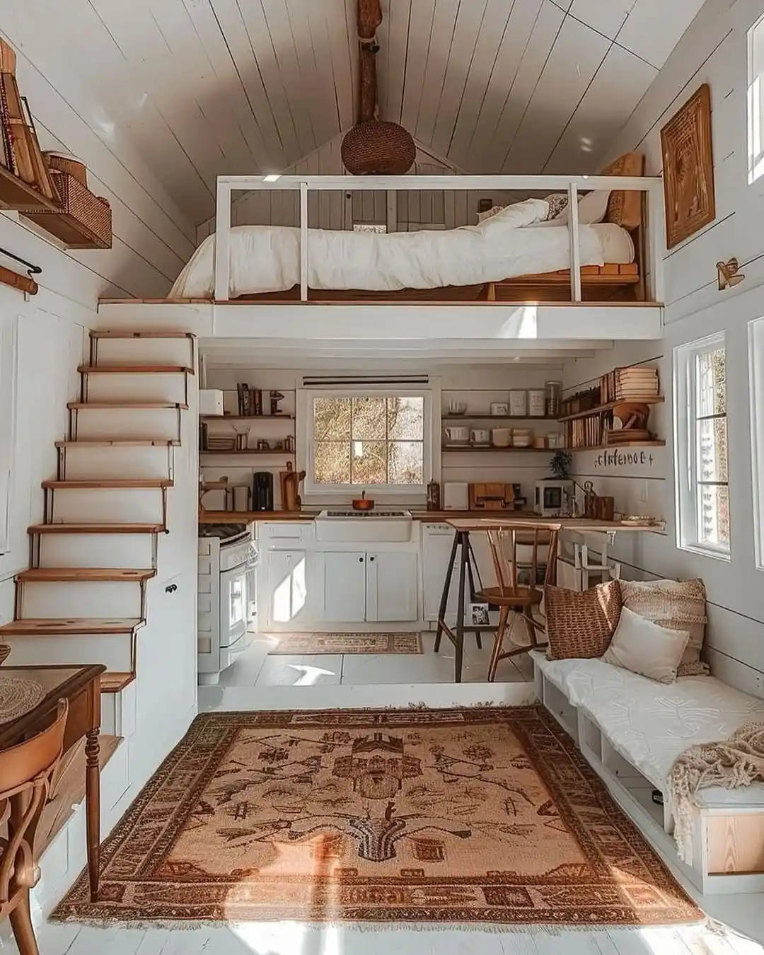 6. Terracotta Rug on a White Plank Floor