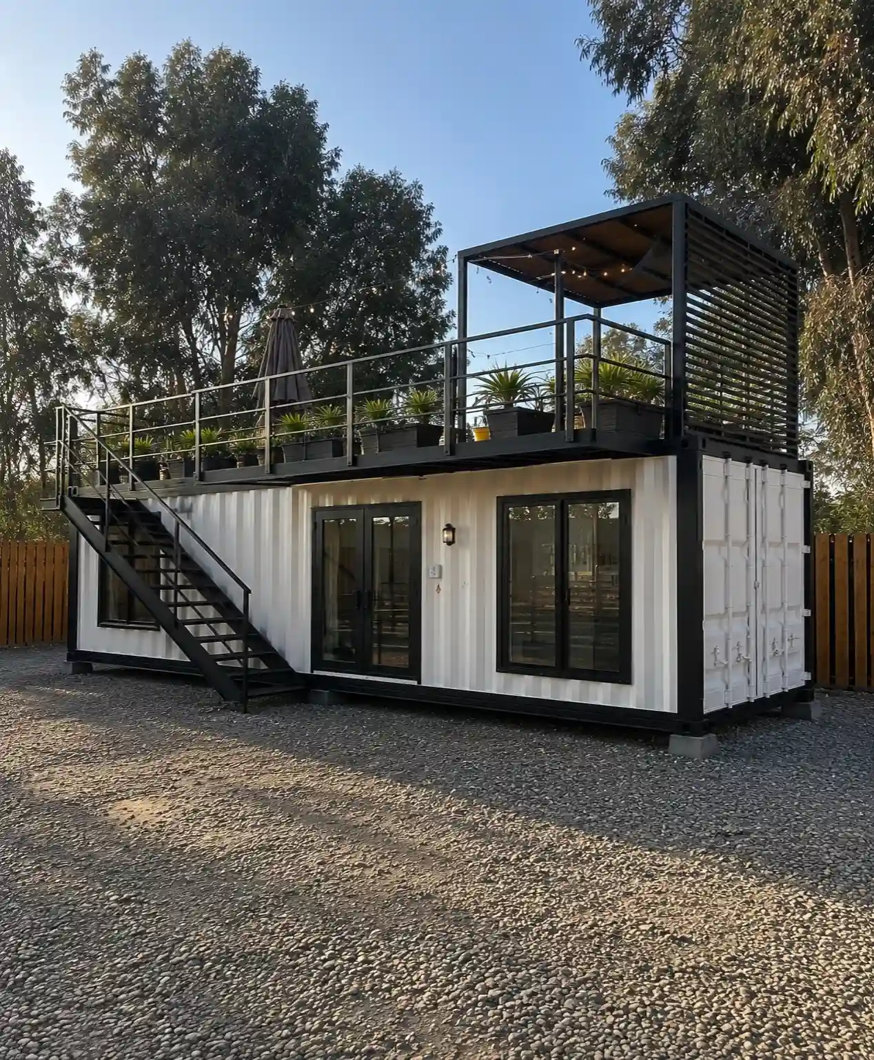17. Black and White Container with a Roof Terrace