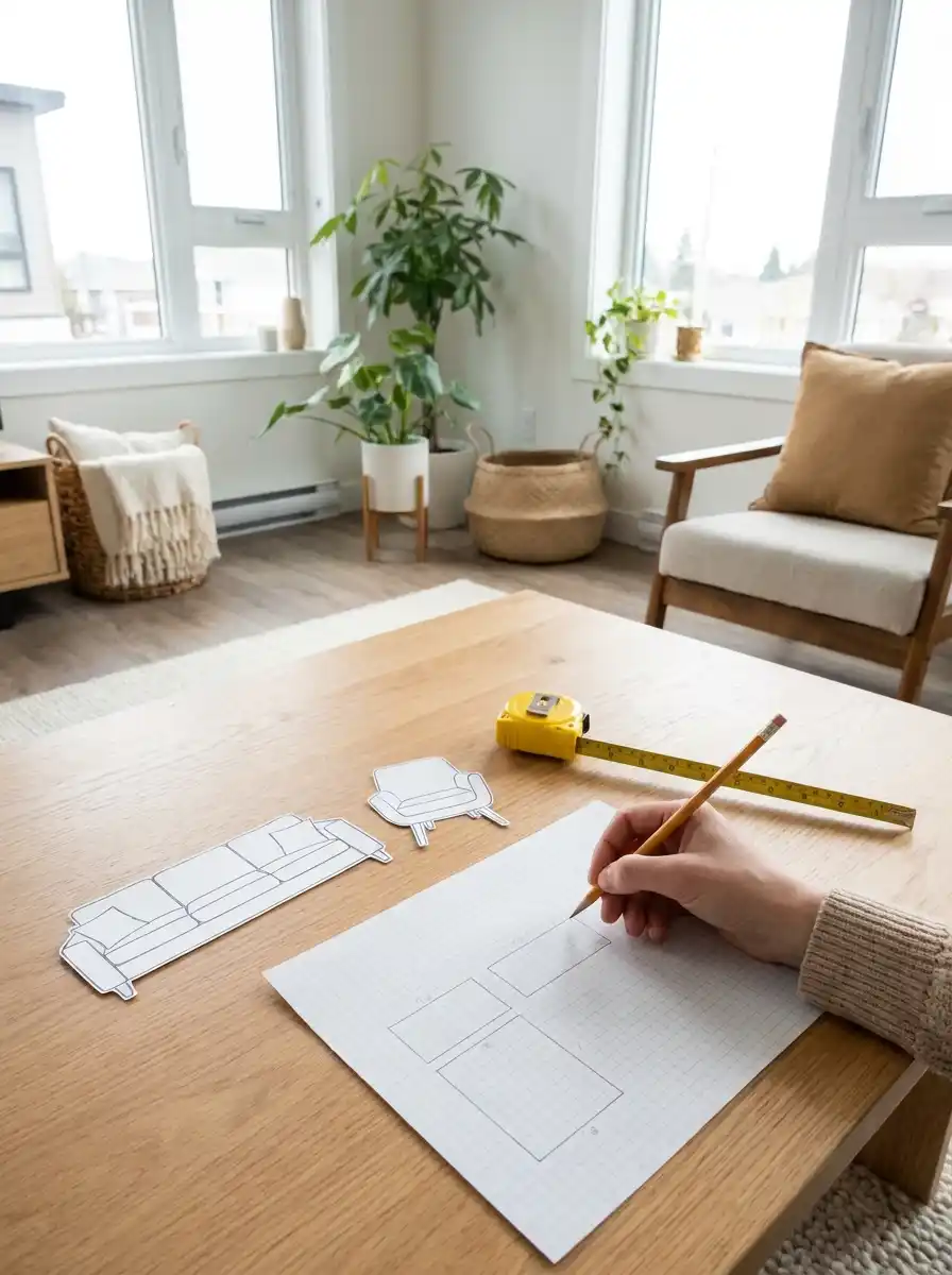 How to Lay Out a Small Living Room for Comfort and Flow 2 Sketch the room