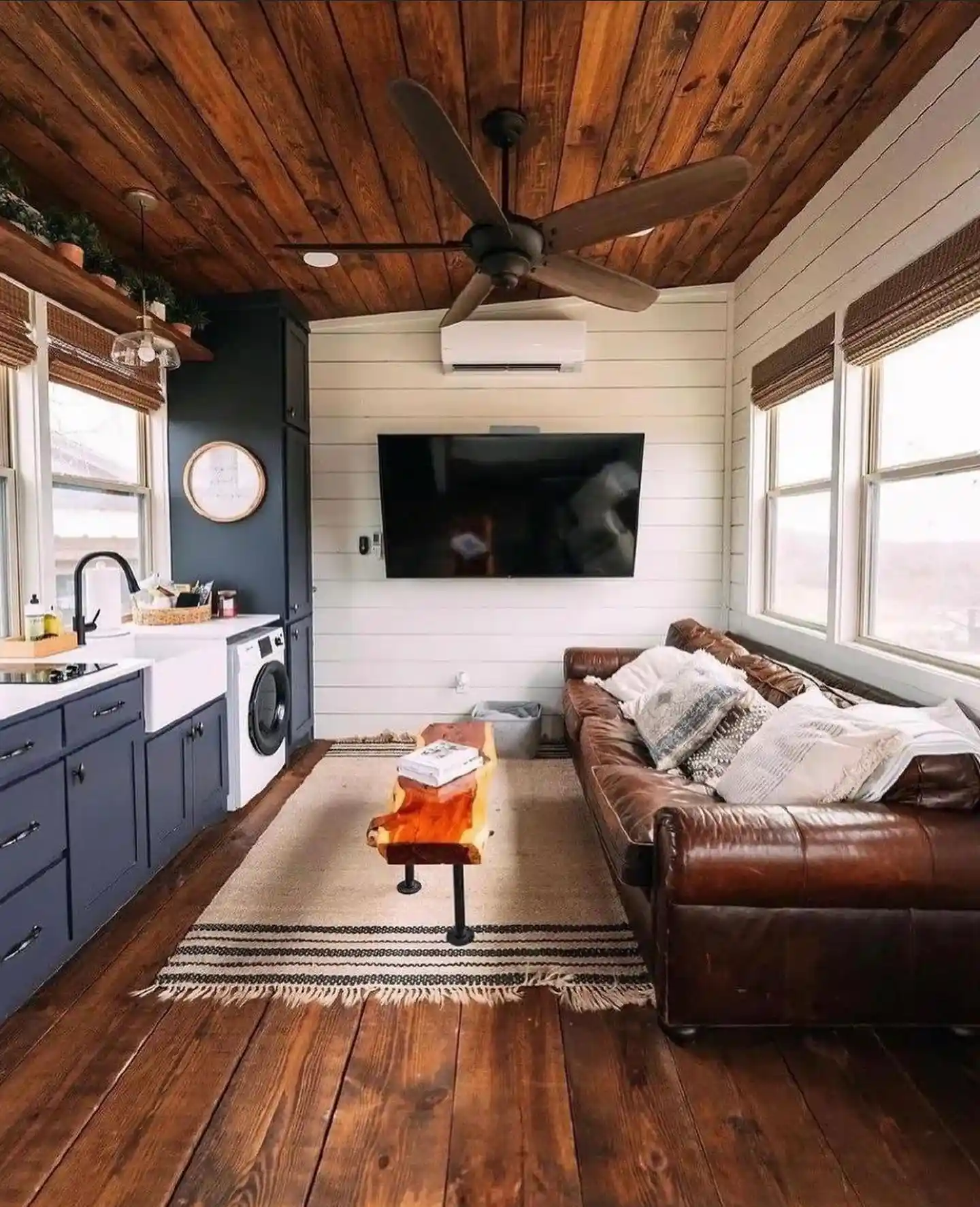 7. Navy Kitchen and Leather Sofa Lounge
