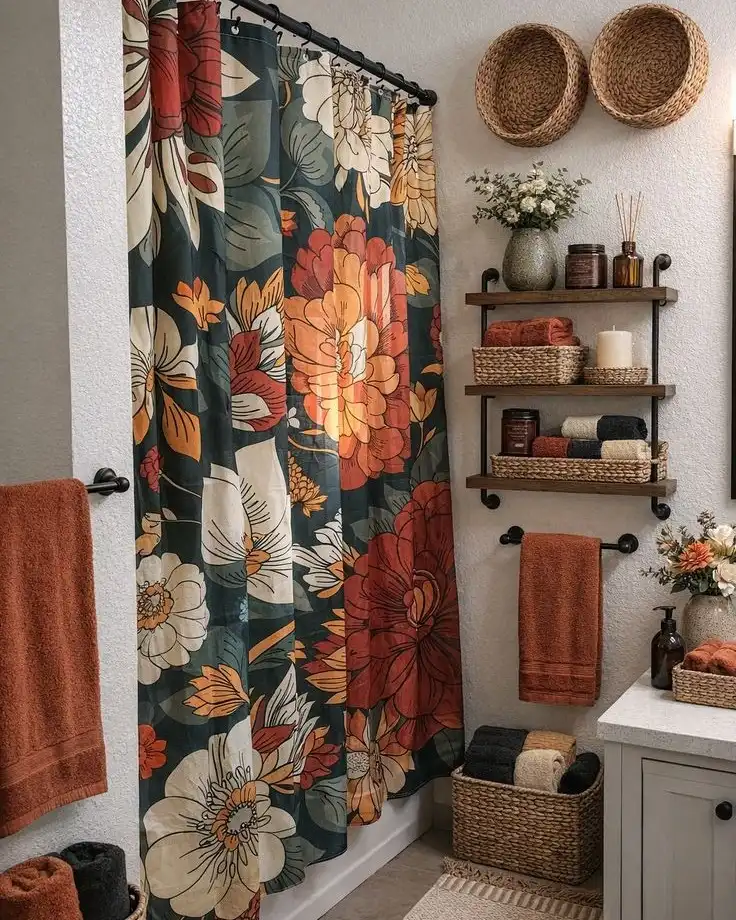 Oversized Retro Florals in Rust and Teal