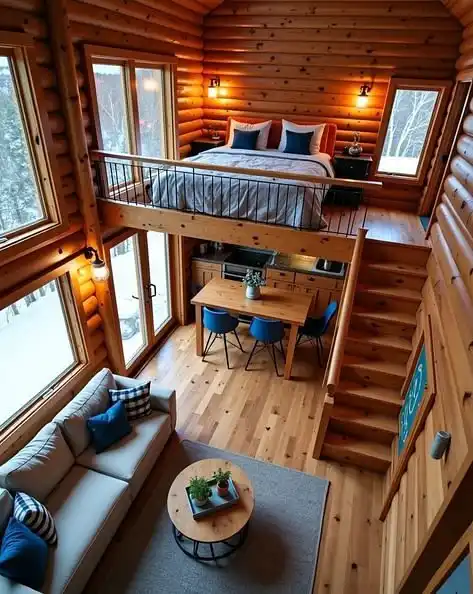 Log Cabin Gallery Bedroom With Full Stairs
