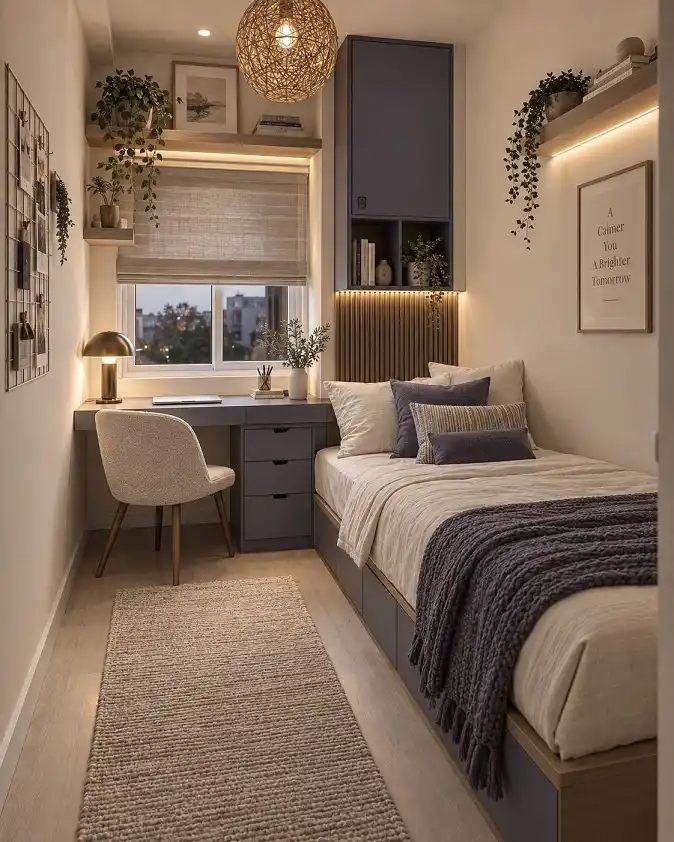 Storage Bed and Desk Combo in a Slim Room