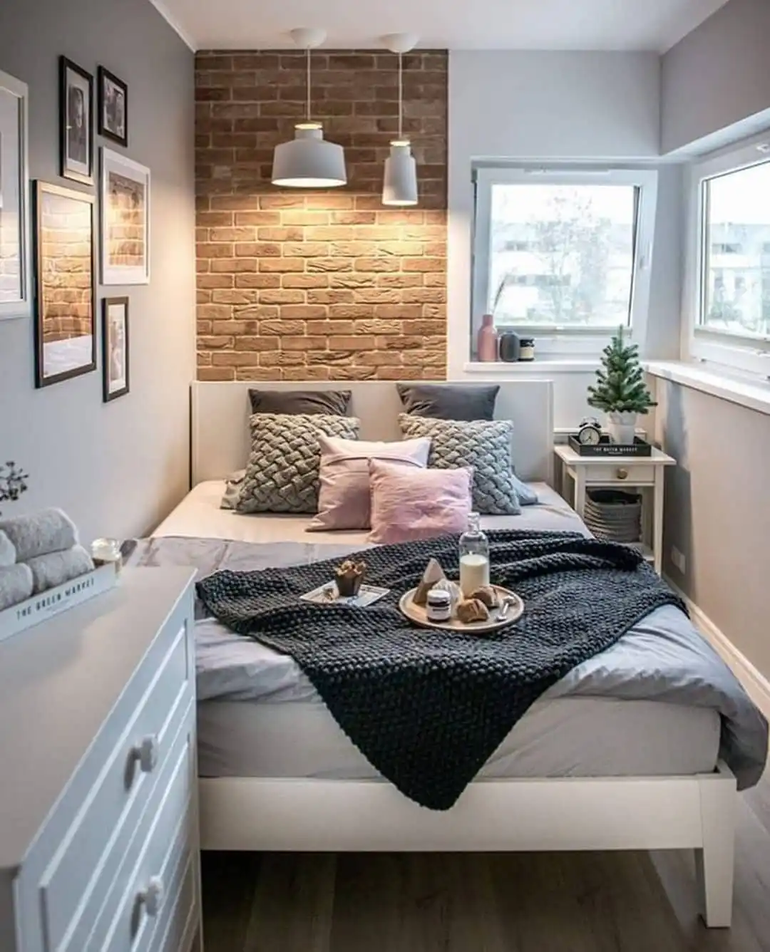Brick Accent Wall in a Narrow Ground Floor Bedroom
