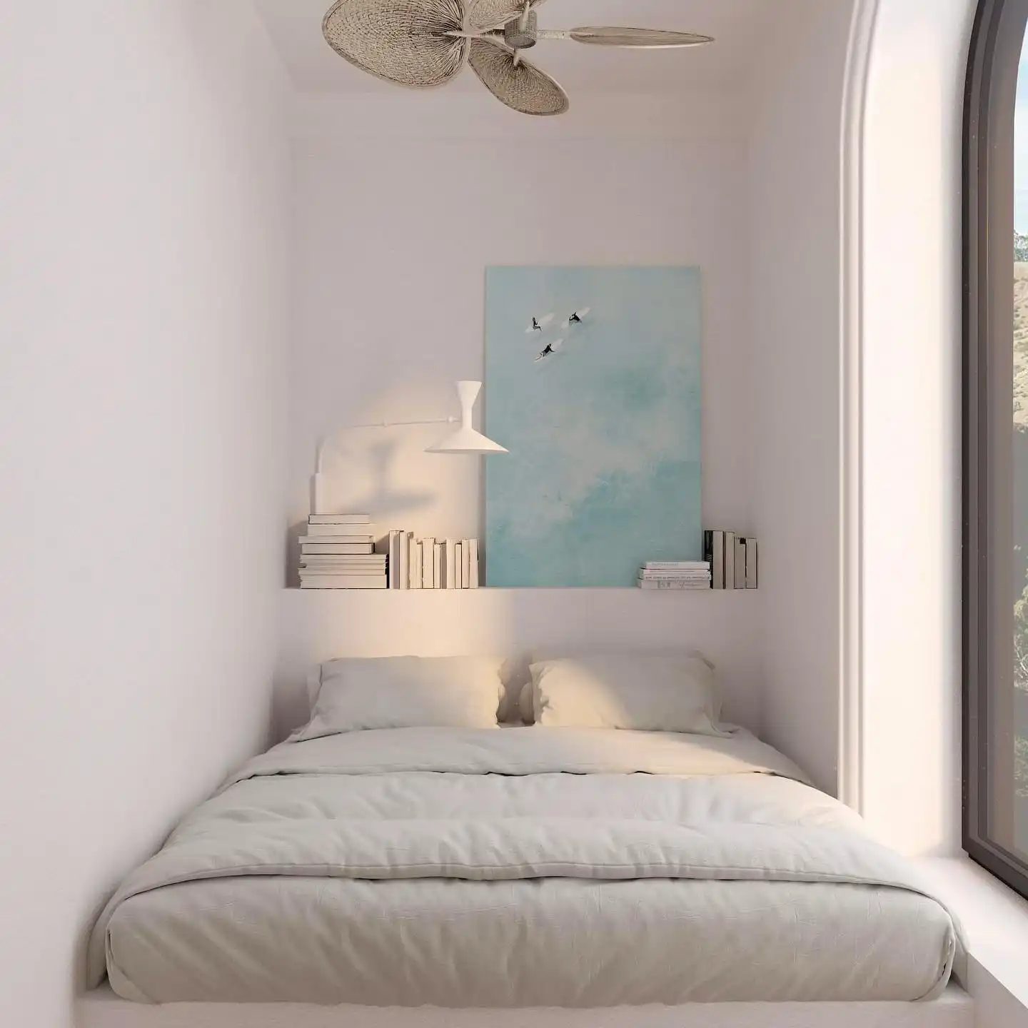 Minimal Alcove Bed With a Picture Ledge