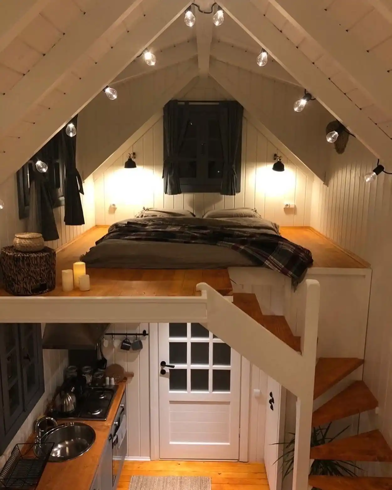Gable Peak Sleeping Platform With Winder Stairs